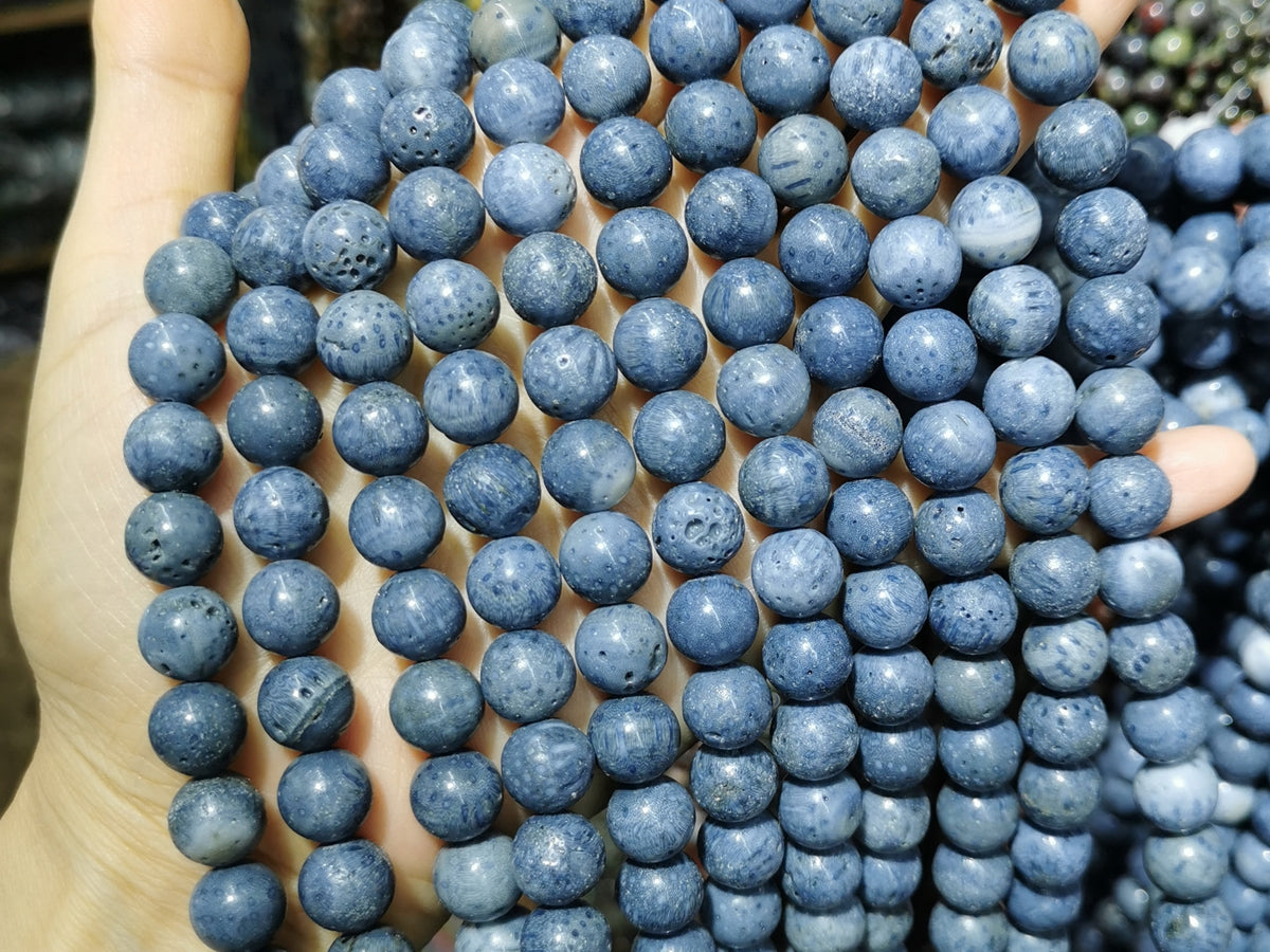 15.5" 10mm Natural blue coral Round semi precious stone beads