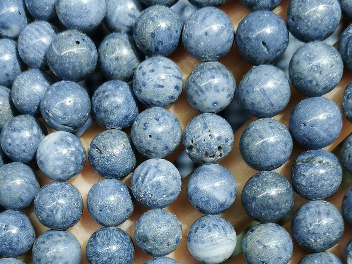 15.5" 10mm Natural blue coral Round semi precious stone beads