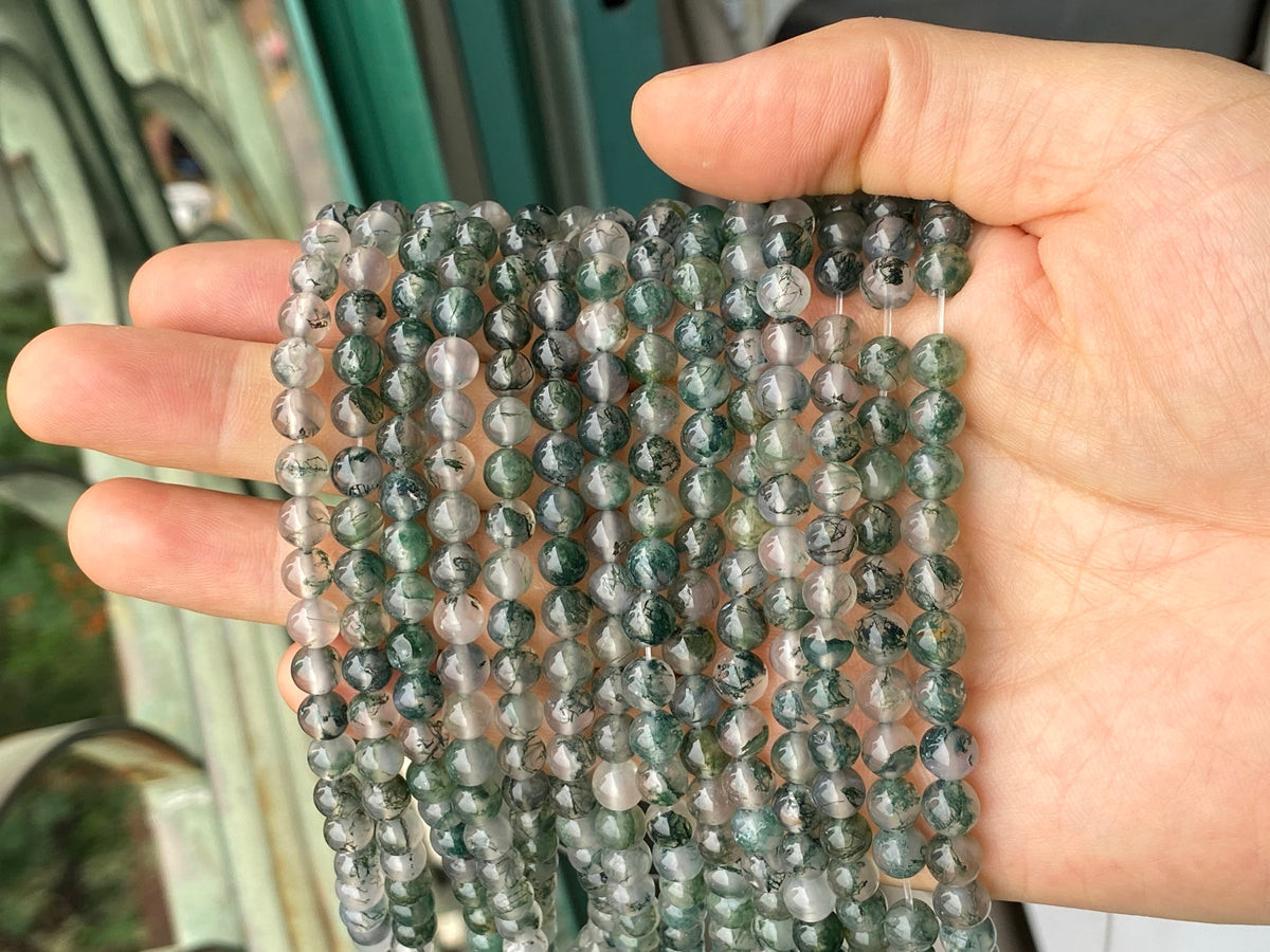15" AA 6mm genuine natural green moss Agate Round beads