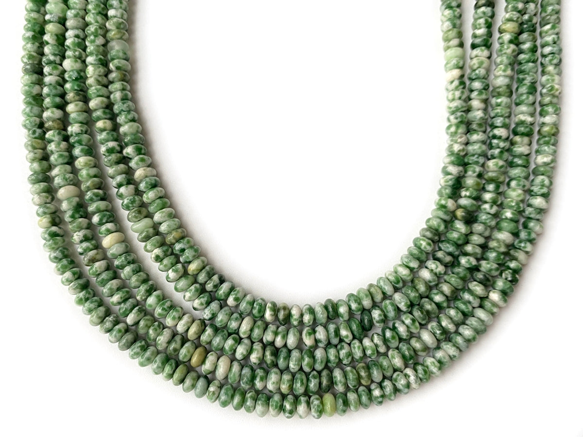 15.5" 2x4mm Natural green spot stone rondelle beads, roundel beads