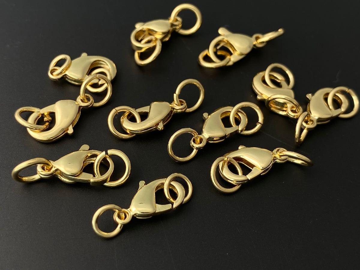 10PCS 10x5mm gold plated brass metal jewelry lobster claw clasps