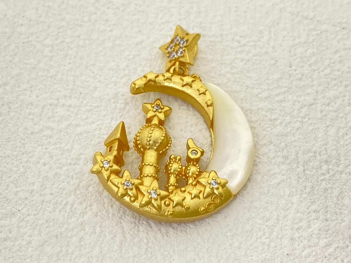 21x30mm gold plated brass castle moon charms pendant