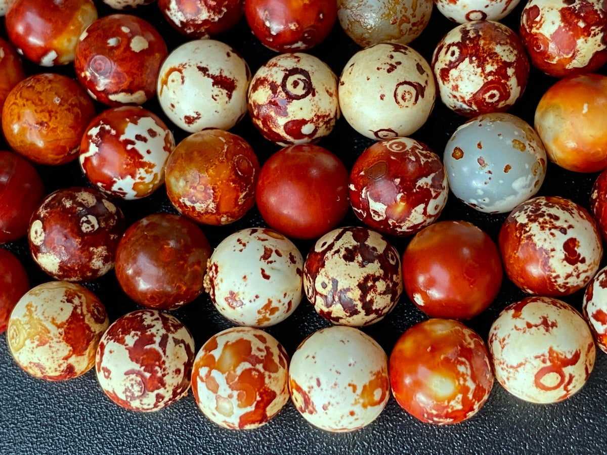 15" 8mm/10mm red orange brown Wooden agate round beads