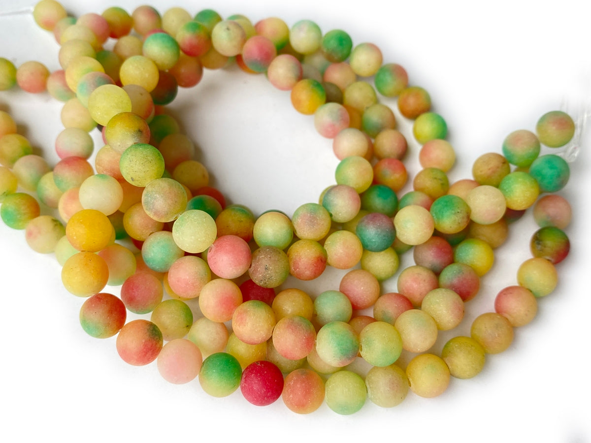 15.5" 8mm matte pink red green yellow Multi color dyed jade Round beads