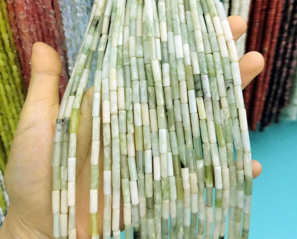 15" 4x13mm Hua show jade /flower jade cylinder Tube beads