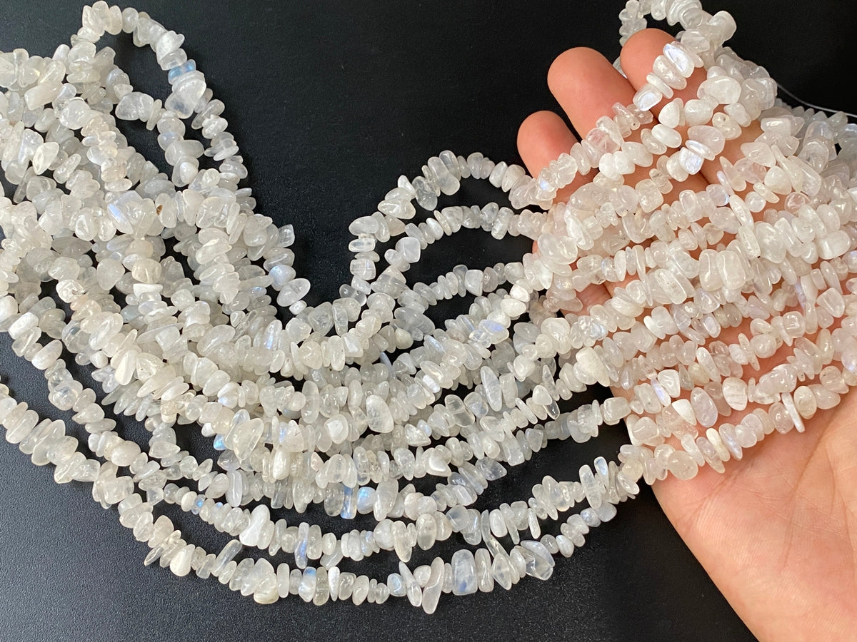 34" Natural moonstone 5x10mm chips beads, white gemstone small chips