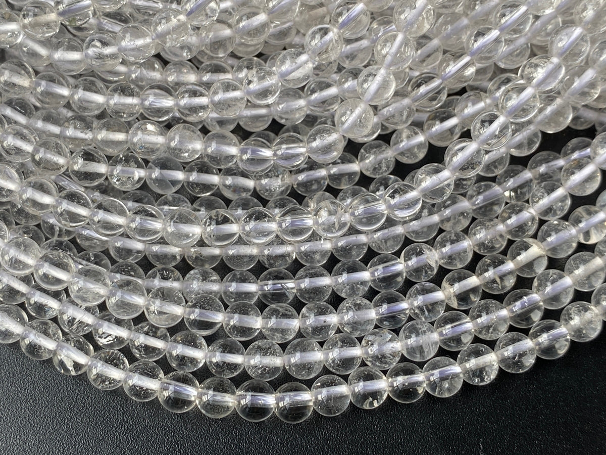 15.5" 6mm Natural rock crystal quartz round beads with inclusion