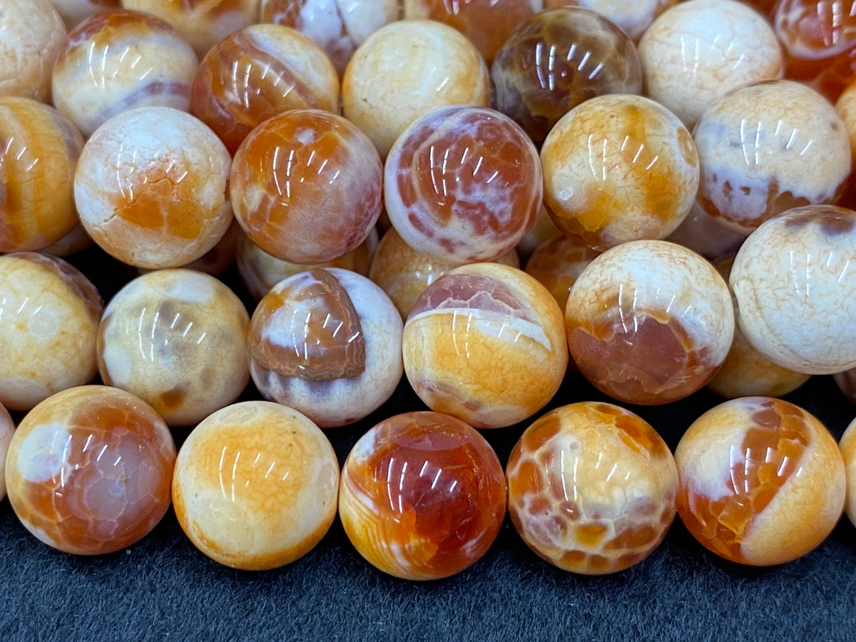 15" 10mm yellow orange beige Dream Fire agate ound beads
