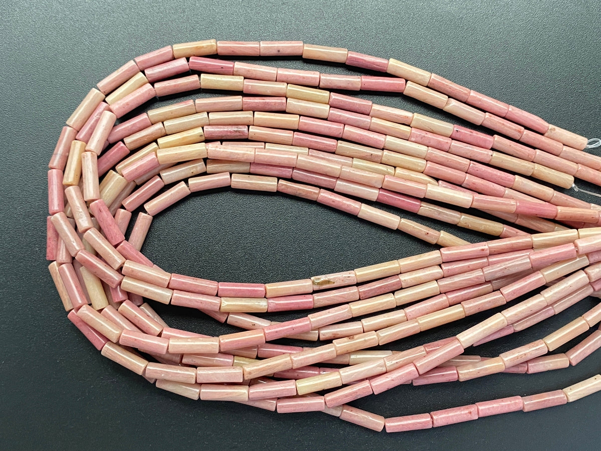15.5" 4x13mm natural Rhodonite round tube beads, pink Cylinder