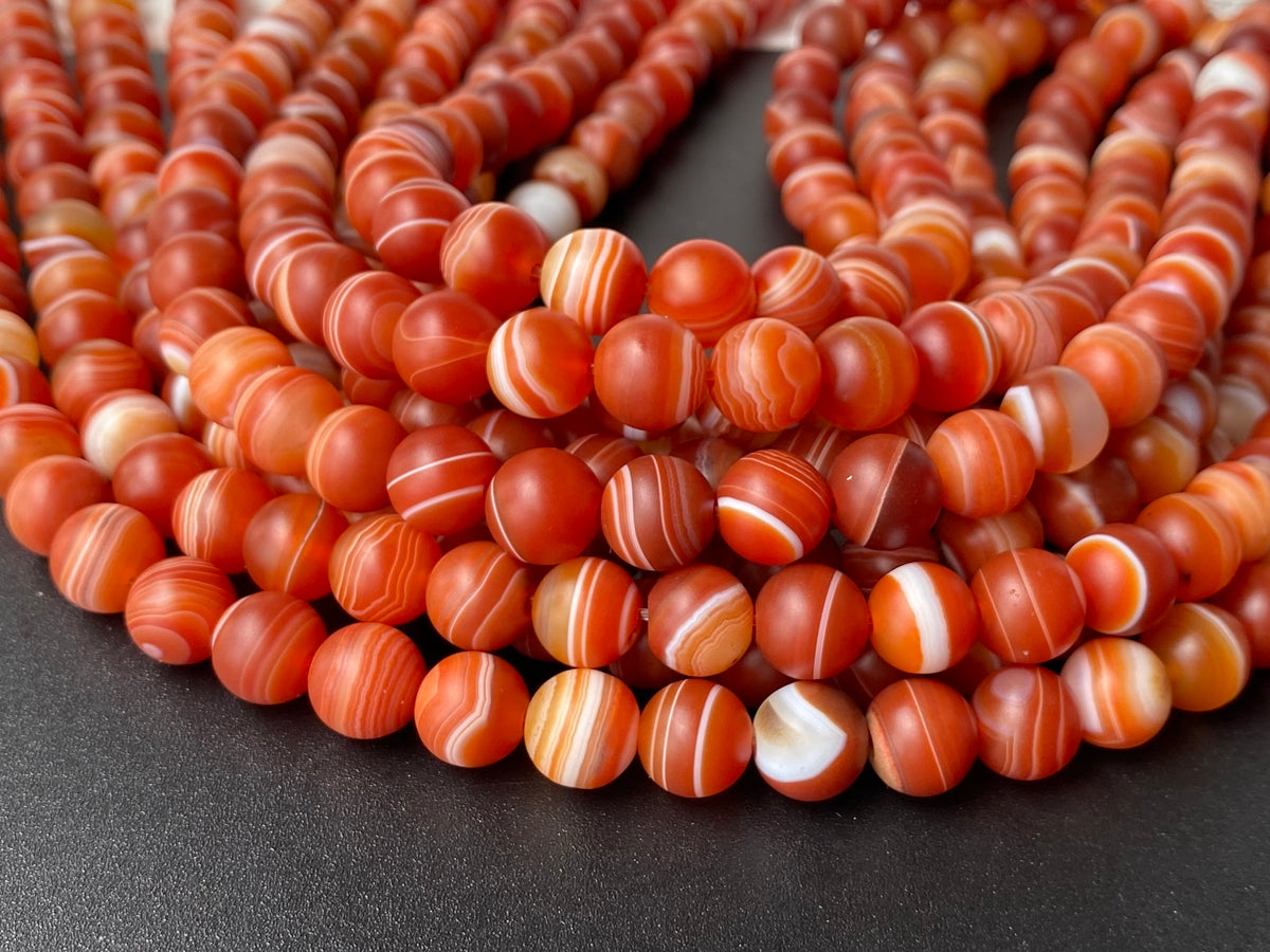 15" 10mm matte red stripe Agate Round semi precious stone beads