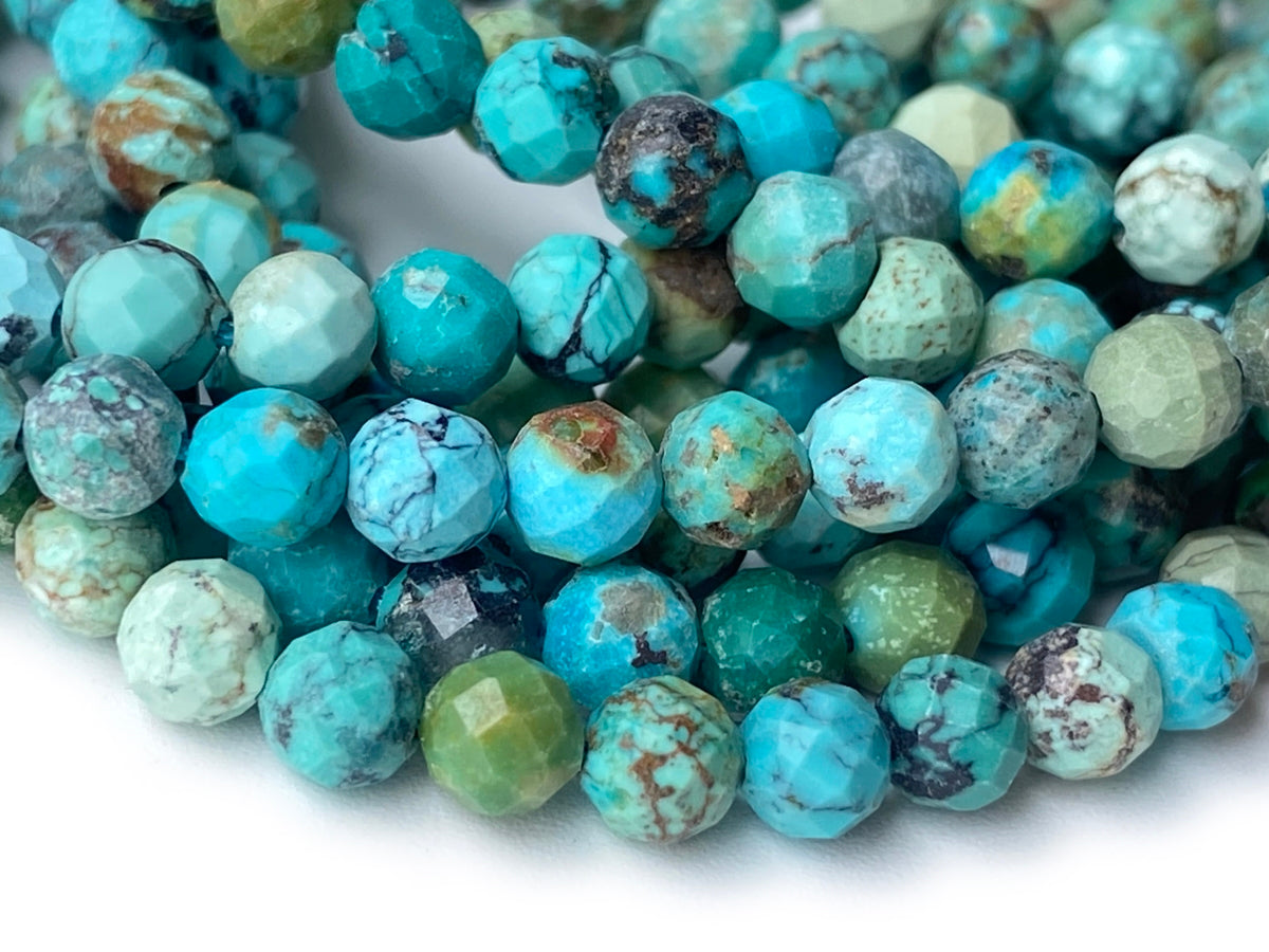 15.5" 4mm Natural HuBei turquoise round micro faceted beads