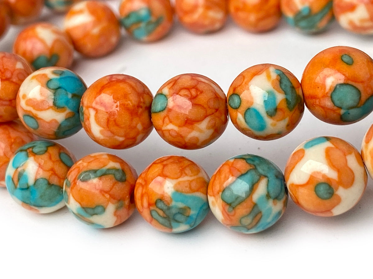 15.5" 8mm/10mm Dyed orange blue rain flower stone round beads