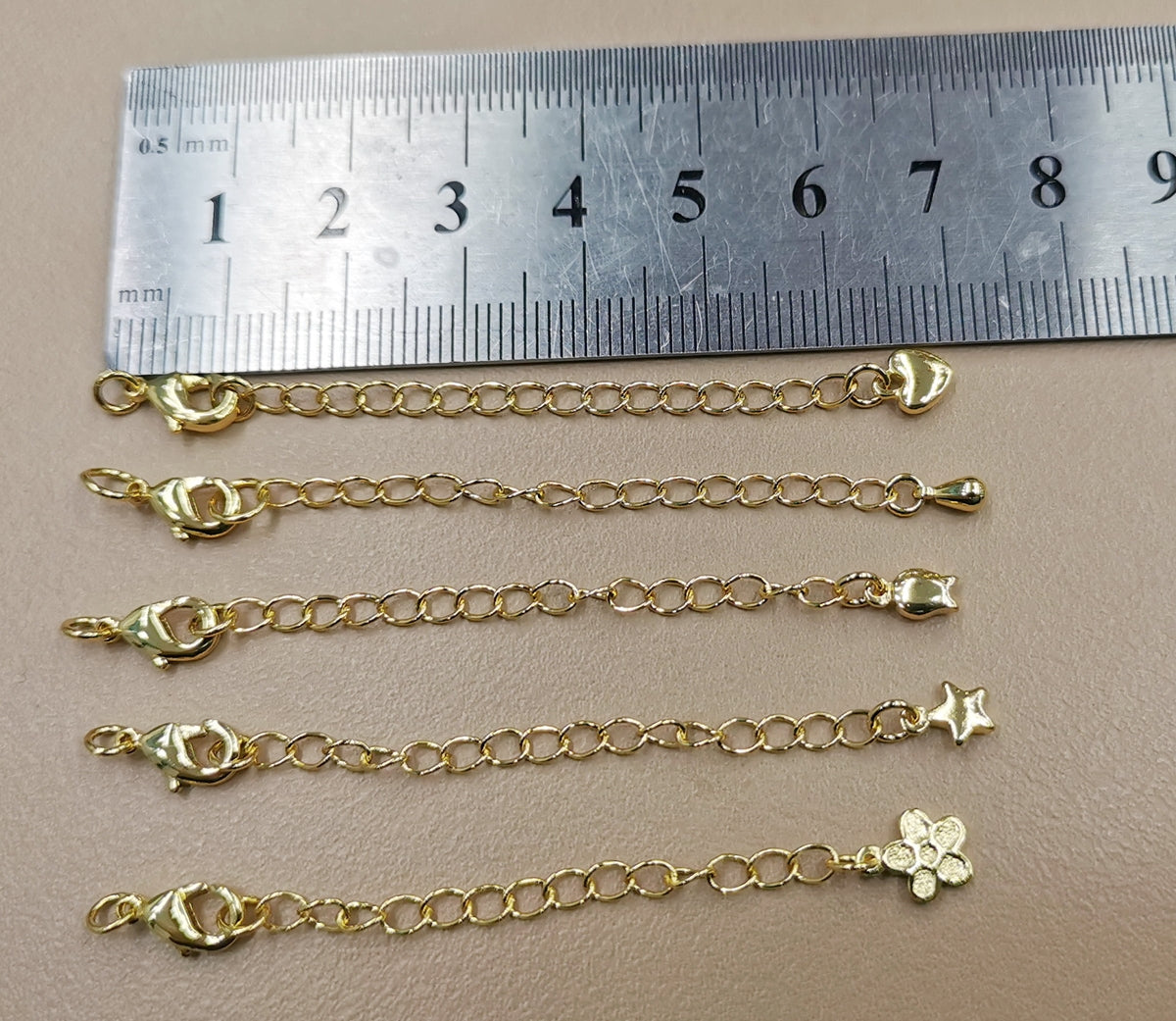 10PCS 7cm gold plated brass extender tail chain with charm
