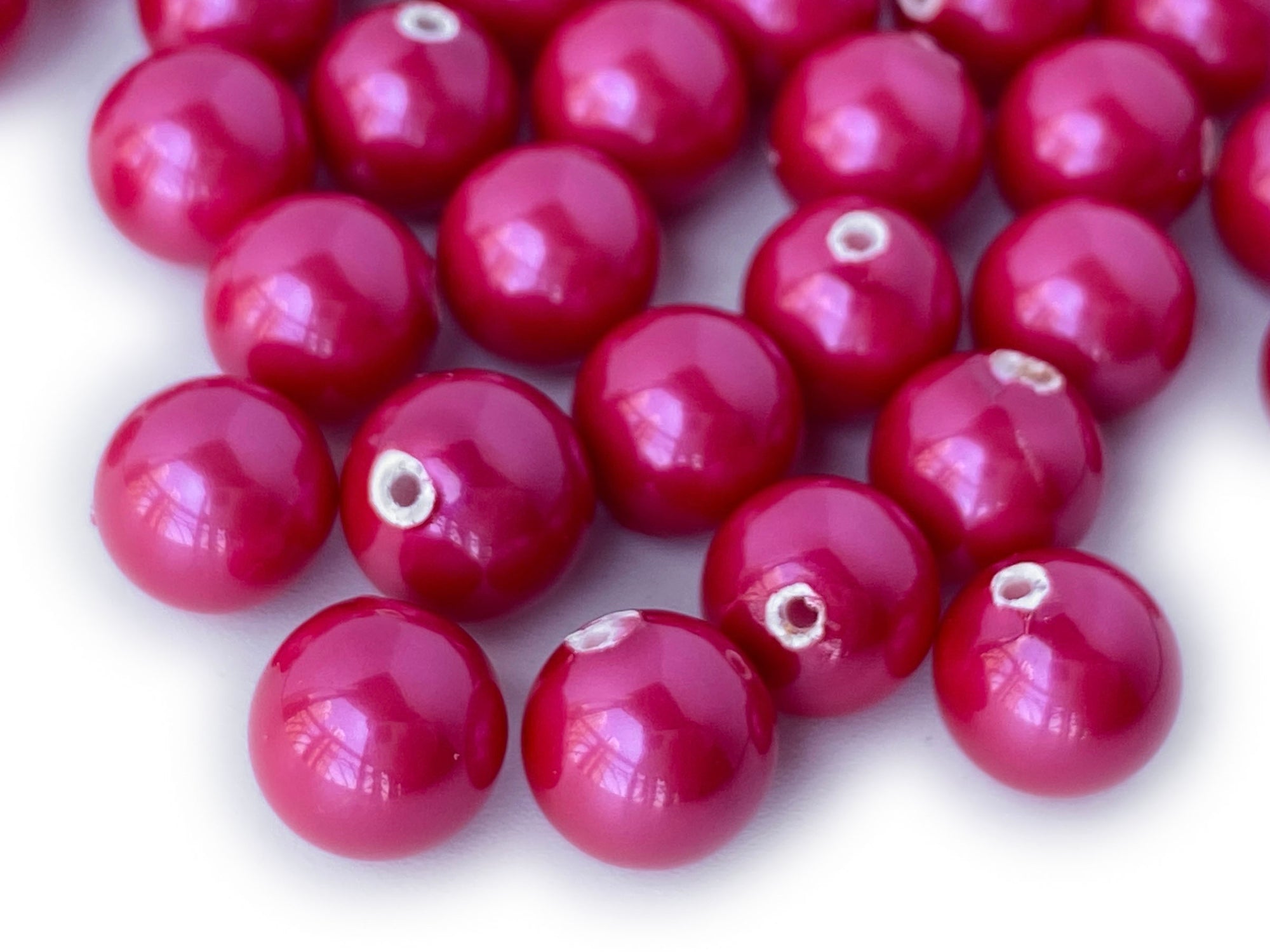 20PCS Half hole 8mm/10mm Rose Red Shell pearl round beads ,shell core pearl