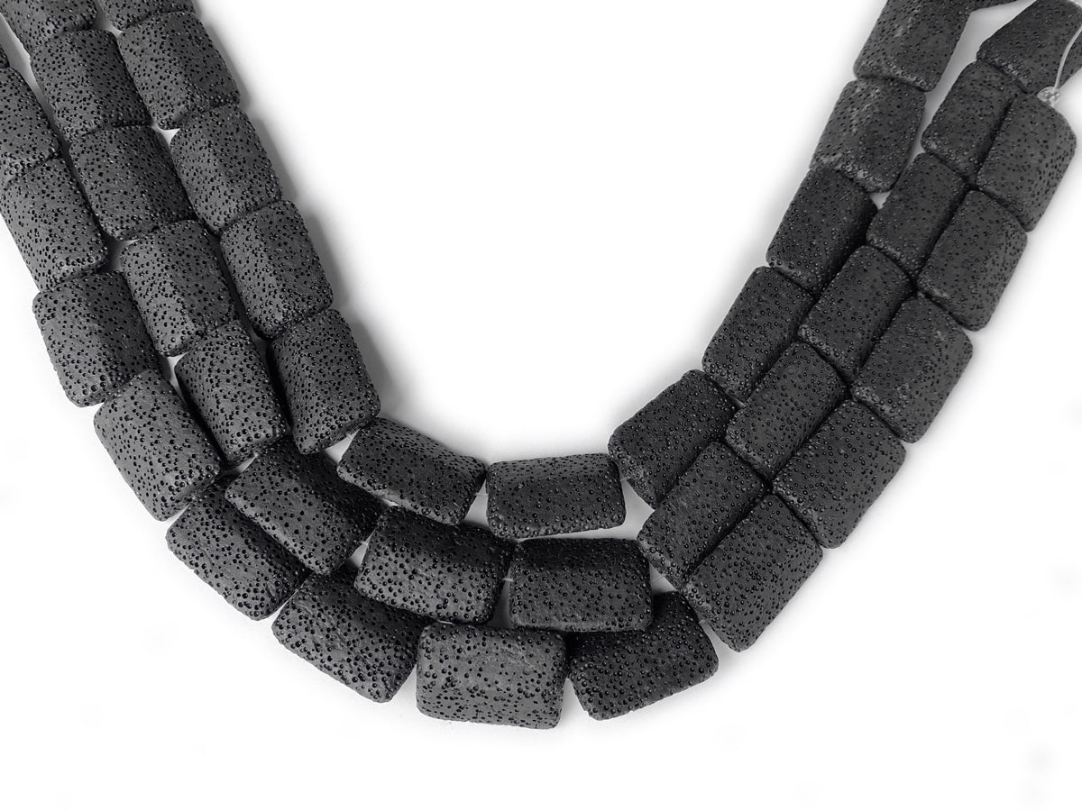 15.5" 20x26mm black Lava rectangle Gemstone pendant
