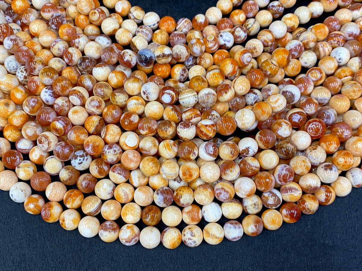 15" 10mm yellow orange beige Dream Fire agate ound beads