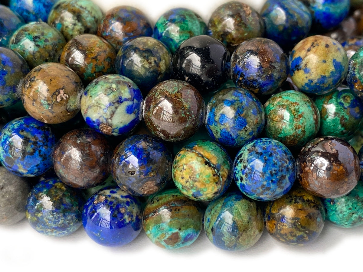 15" Genuine Azurite 8mm round beads, natural Green blue color beads