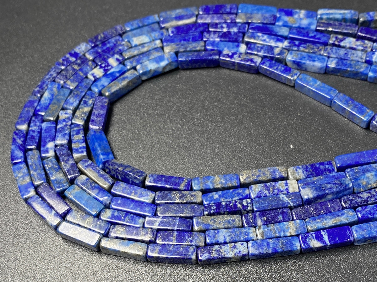 15.5" 4x13mm Natural lapis lazuli stone rectangle tube beads A+
