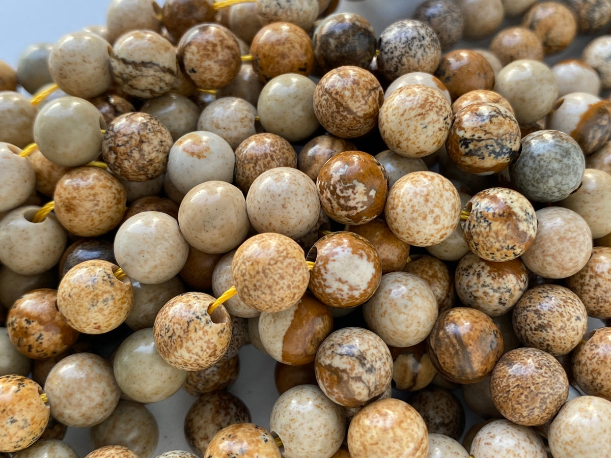 15.5" 8mm Natural picture stone 2.5mm big hole round beads, picture jasper