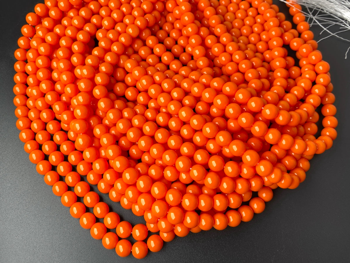 15.5" Glass druk round beads orange 6mm/8mm/10mm/12mm
