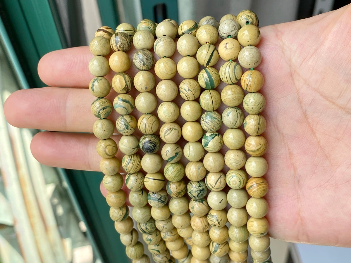 15.5“ 8mm Natural genuine yellow Green Muscovite Round Beads