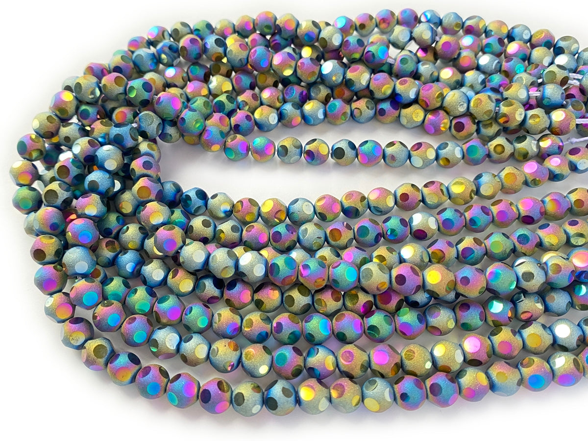 15.5" 8mm/10mm rainbow glass football cutting round faceted beads