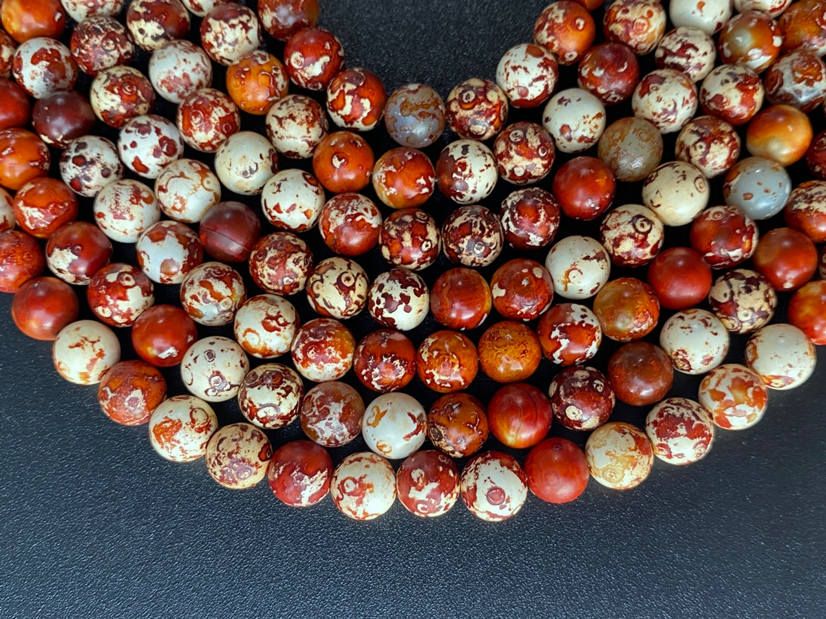 15" 8mm/10mm red orange brown Wooden agate round beads