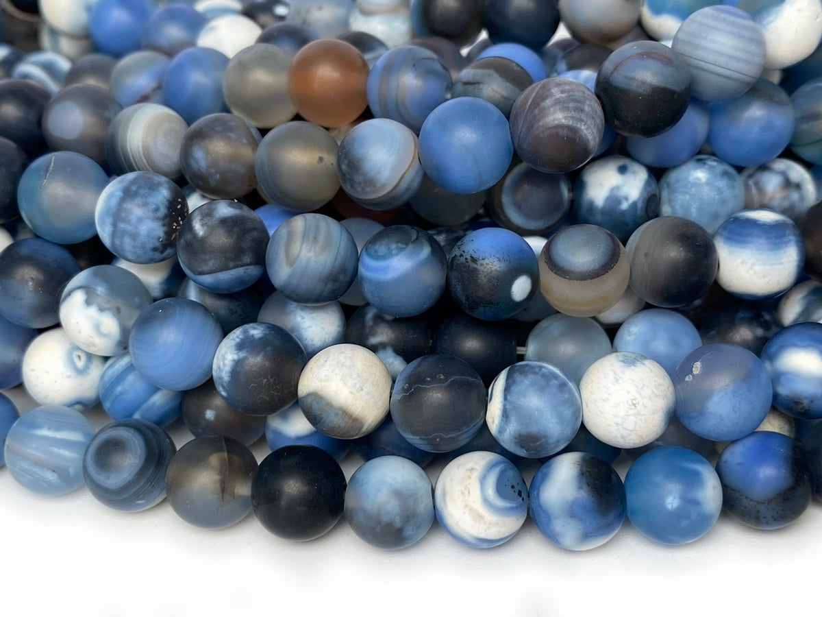 15" 8mm matte grey blue Dream Fire agate round beads
