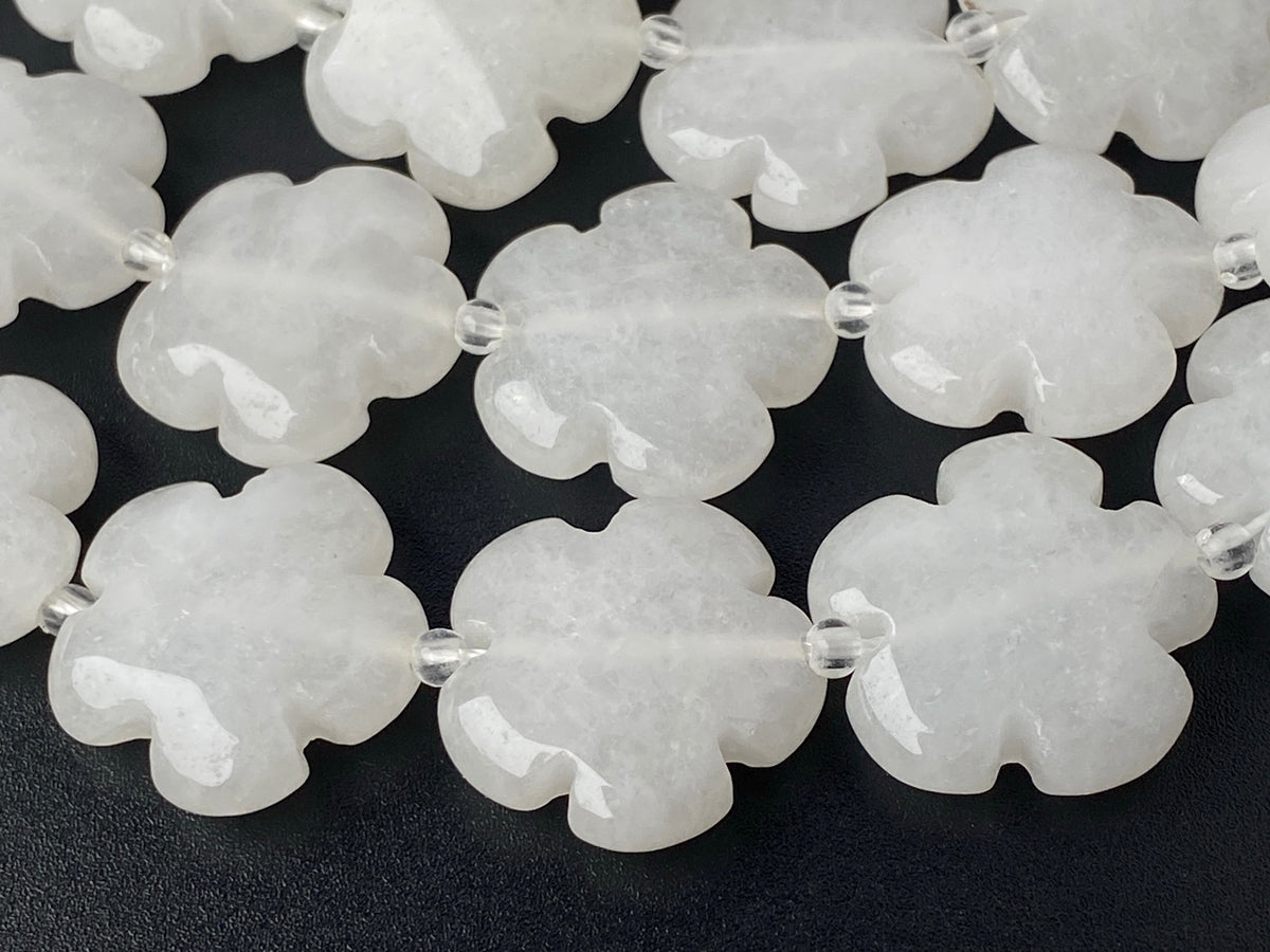 15" natural white jade flower beads 15mm/20mm, semi-precious stone flower