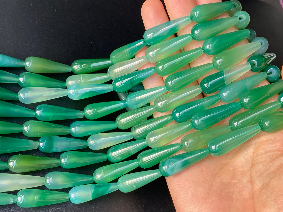 15.5" 10x30mm Light green agate teardrop beads, DIY jewelry pendant