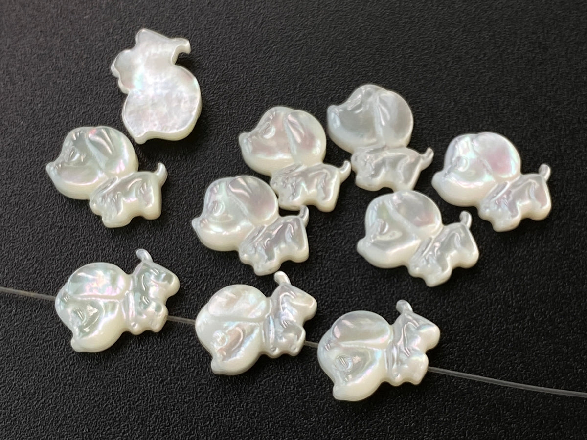 5pcs 12mm Natural white MOP little dog beads, mother of pearl dog