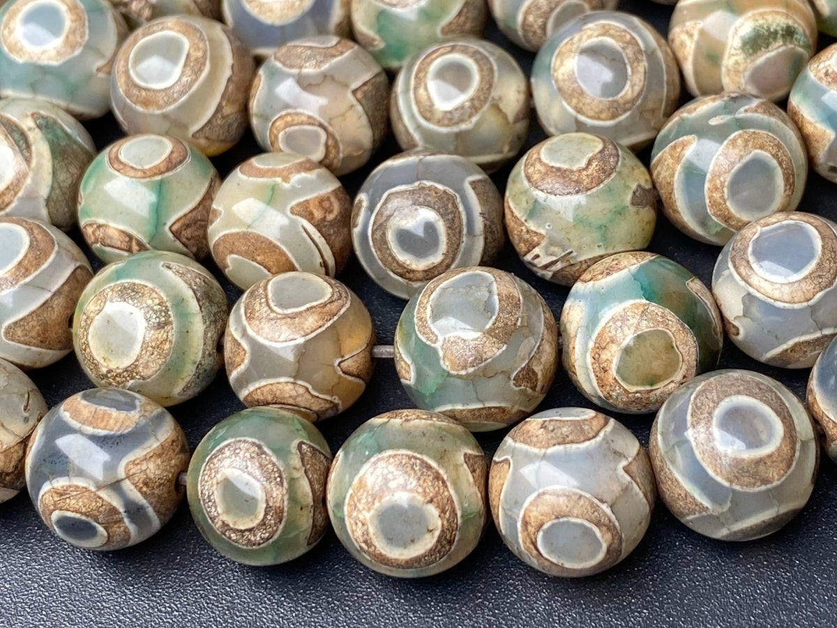 14" 8/10/12mm Antique Green Bulk tibetan Dzi agate round beads Eye