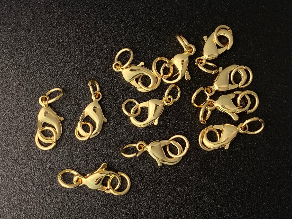 10PCS 10x5mm gold plated brass metal jewelry lobster claw clasps