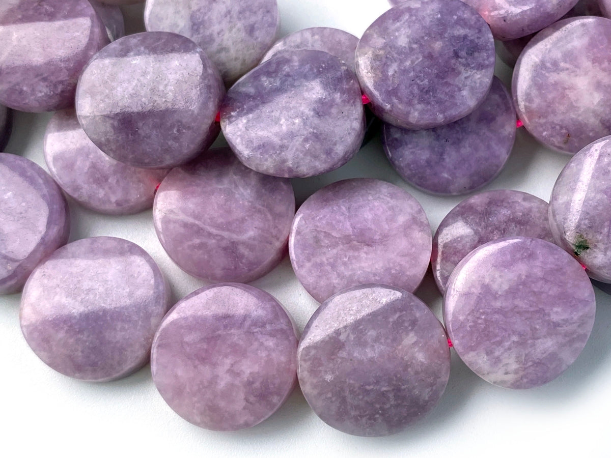 15.5" 16mm Natural light Lepidolite stone twisted round coin beads