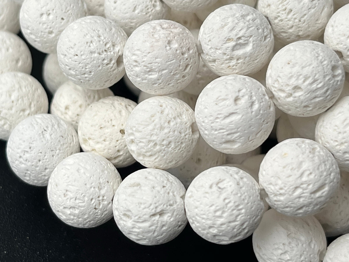 15" 6mm/8mm/10mm white Lava stone Round beads, Unwaxed lava