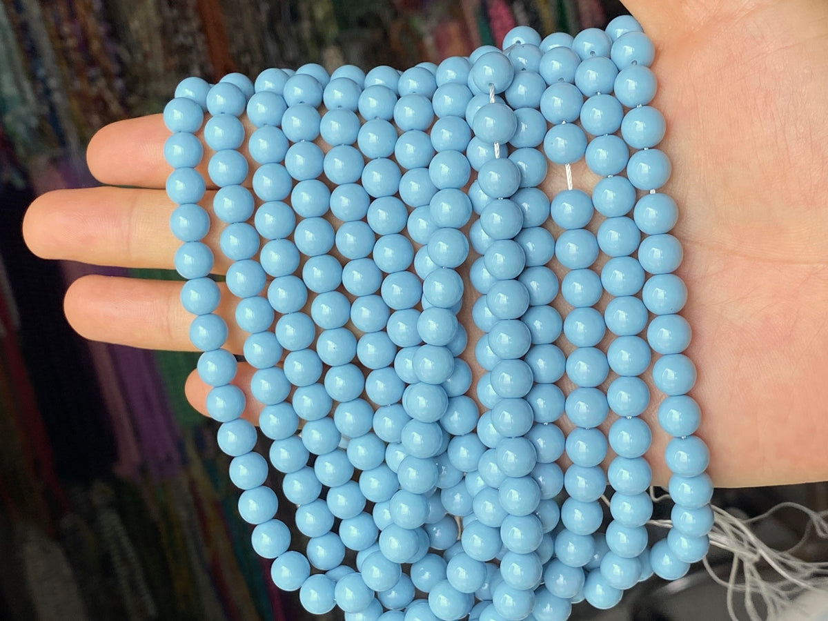 15.5" Glass druk round beads angelite blue 6mm/8mm/10mm