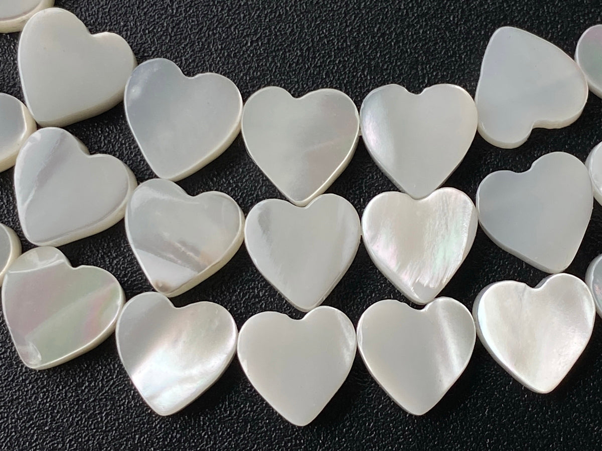 15.5" 8mm Natural white mother of pearl/MOP flat heart Beads