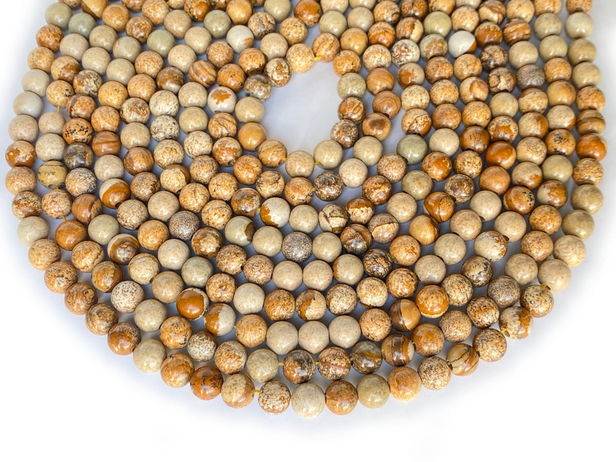 15.5" 8mm Natural picture stone 2.5mm big hole round beads, picture jasper