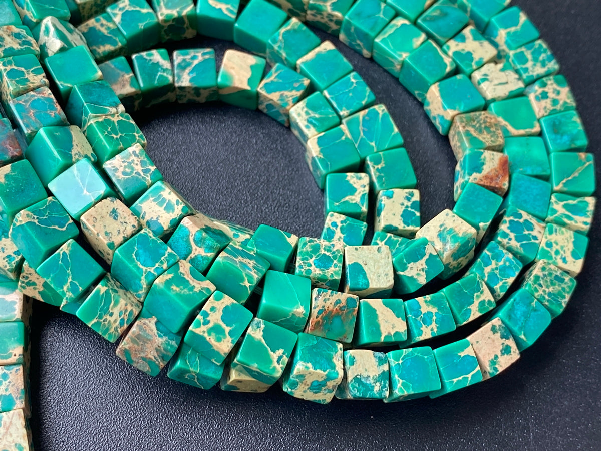 15.5" 6mm  green Sea Sediment cube beads,emperor jasper cube,green Aqua Terra Jasper