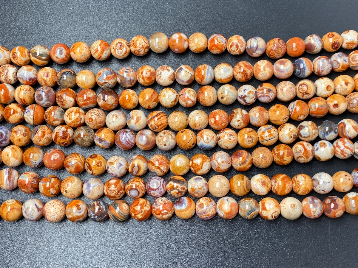 14.5" 10mm red orange Dream Fire agate multi color round polish beads