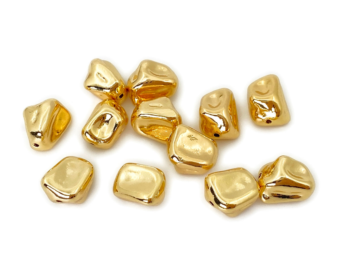 5PCS 12x14mm real gold plated brass nugget metal spacer beads