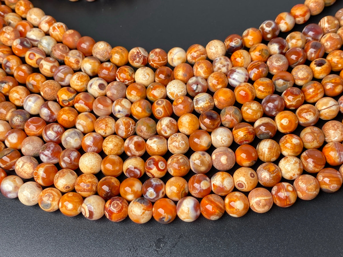 15" 8mm Dream Fire agate brown yellow grey multi color round beads