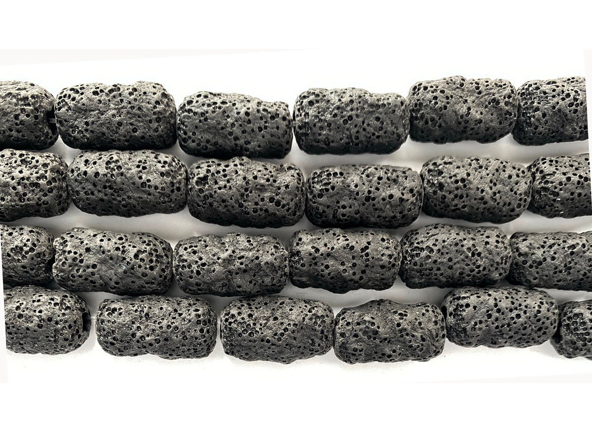 15" 11x20mm black Lava long Tube Gemstone beads