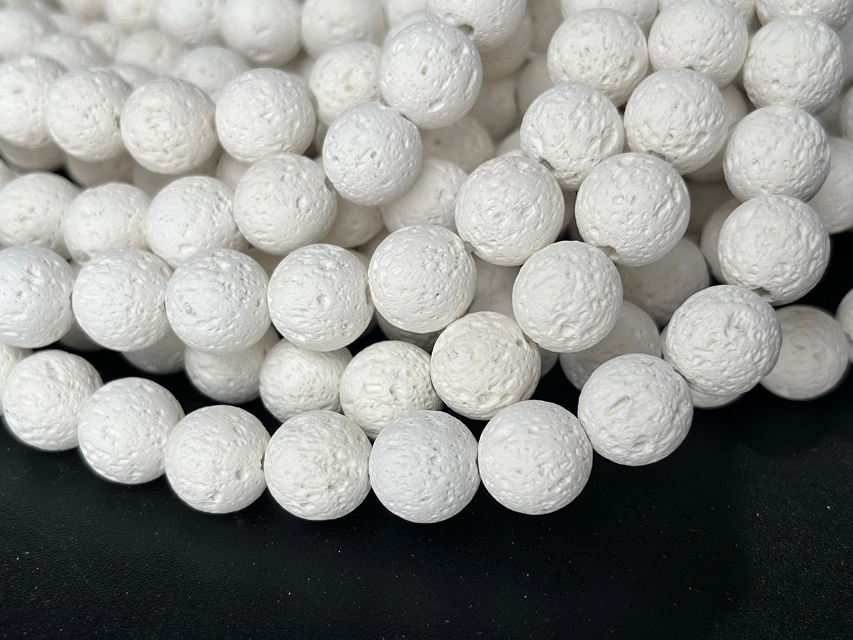 15" 6mm/8mm/10mm white Lava stone Round beads, Unwaxed lava