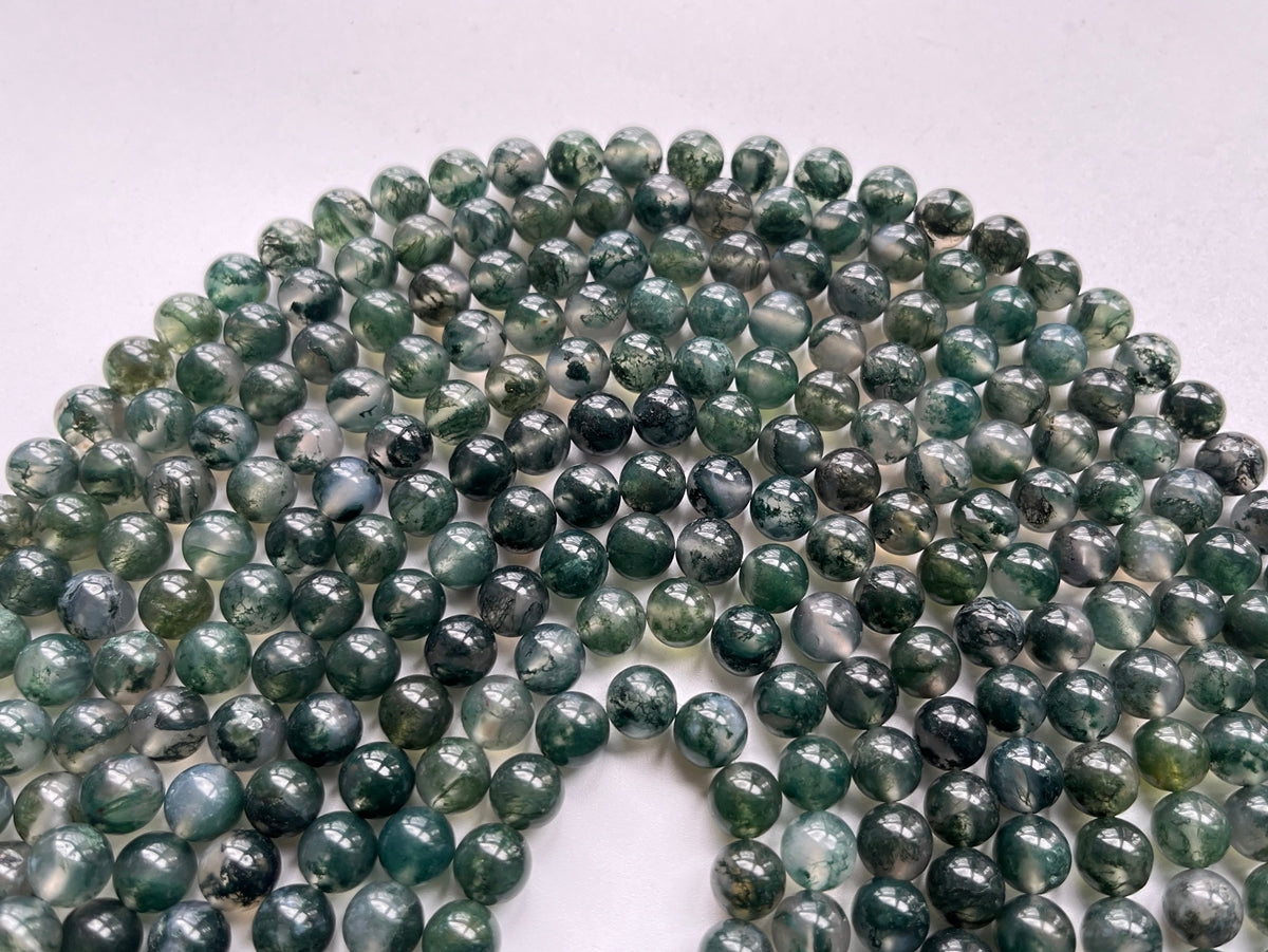 15" AA 8mm natural green moss Agate Round beads