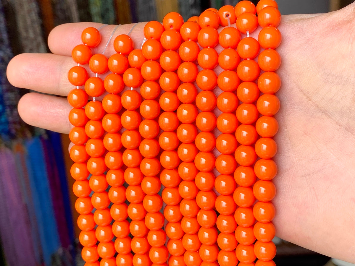 15.5" Glass druk round beads orange 6mm/8mm/10mm/12mm