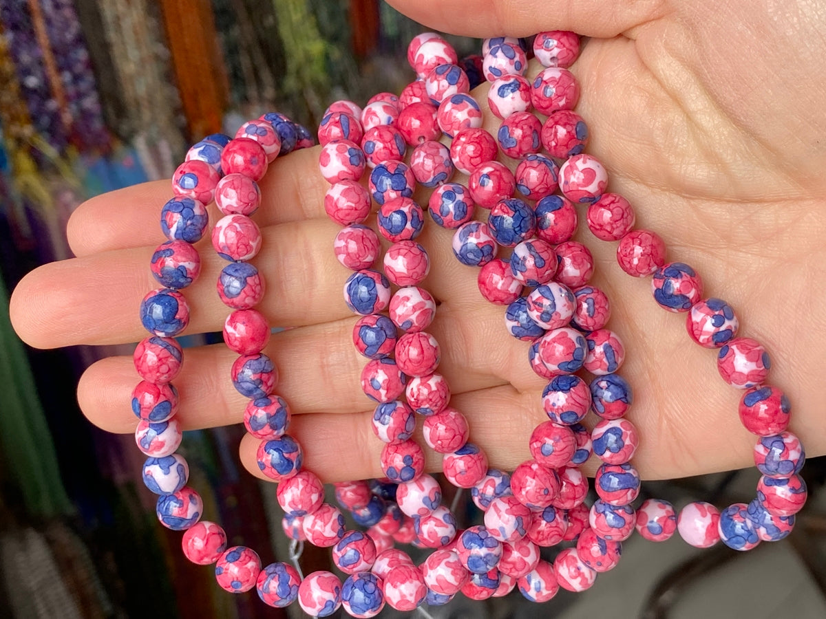 15.5" 8mm/10mm Dyed dark purple red blue rain flower stone round beads