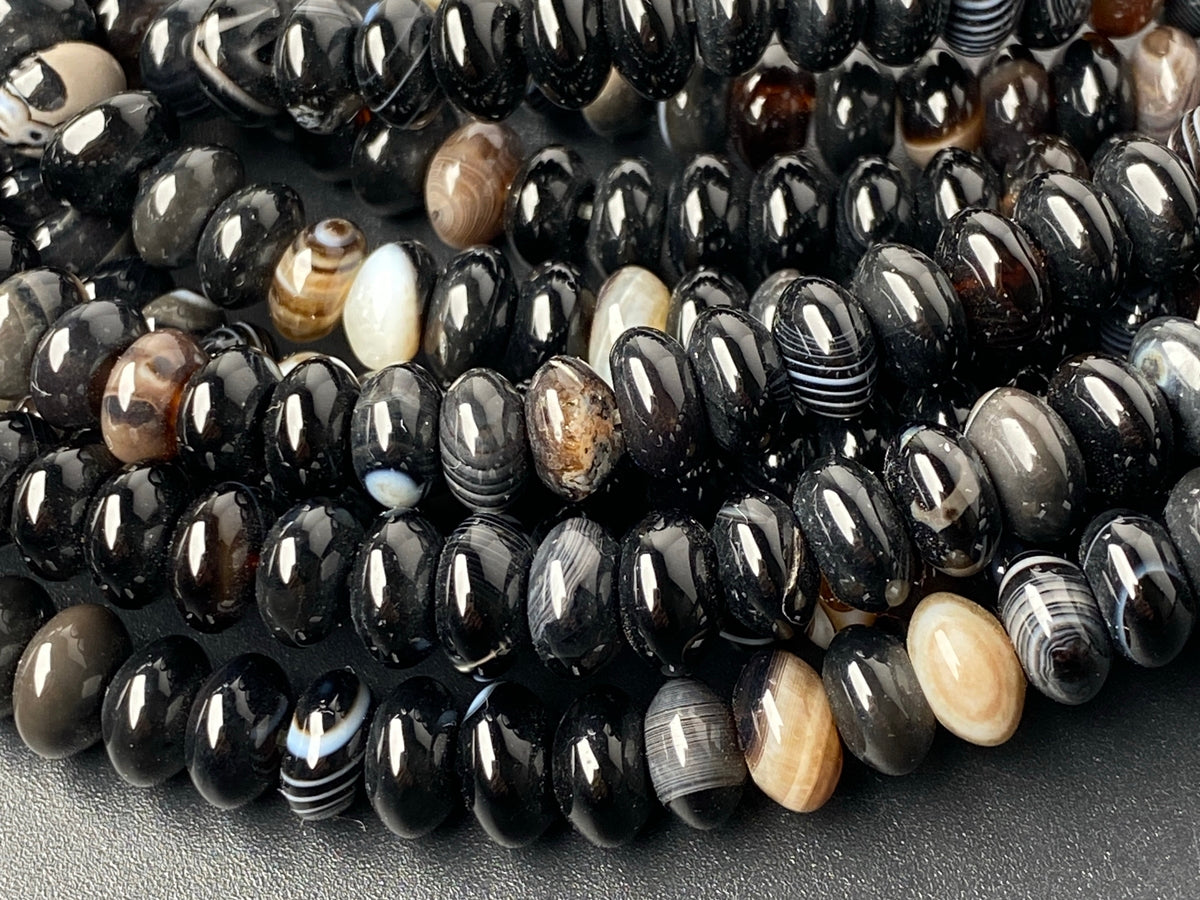 15.5" 8x4mm Black stripe agate rondelle beads, disc beads, roundel beads 8x4mm