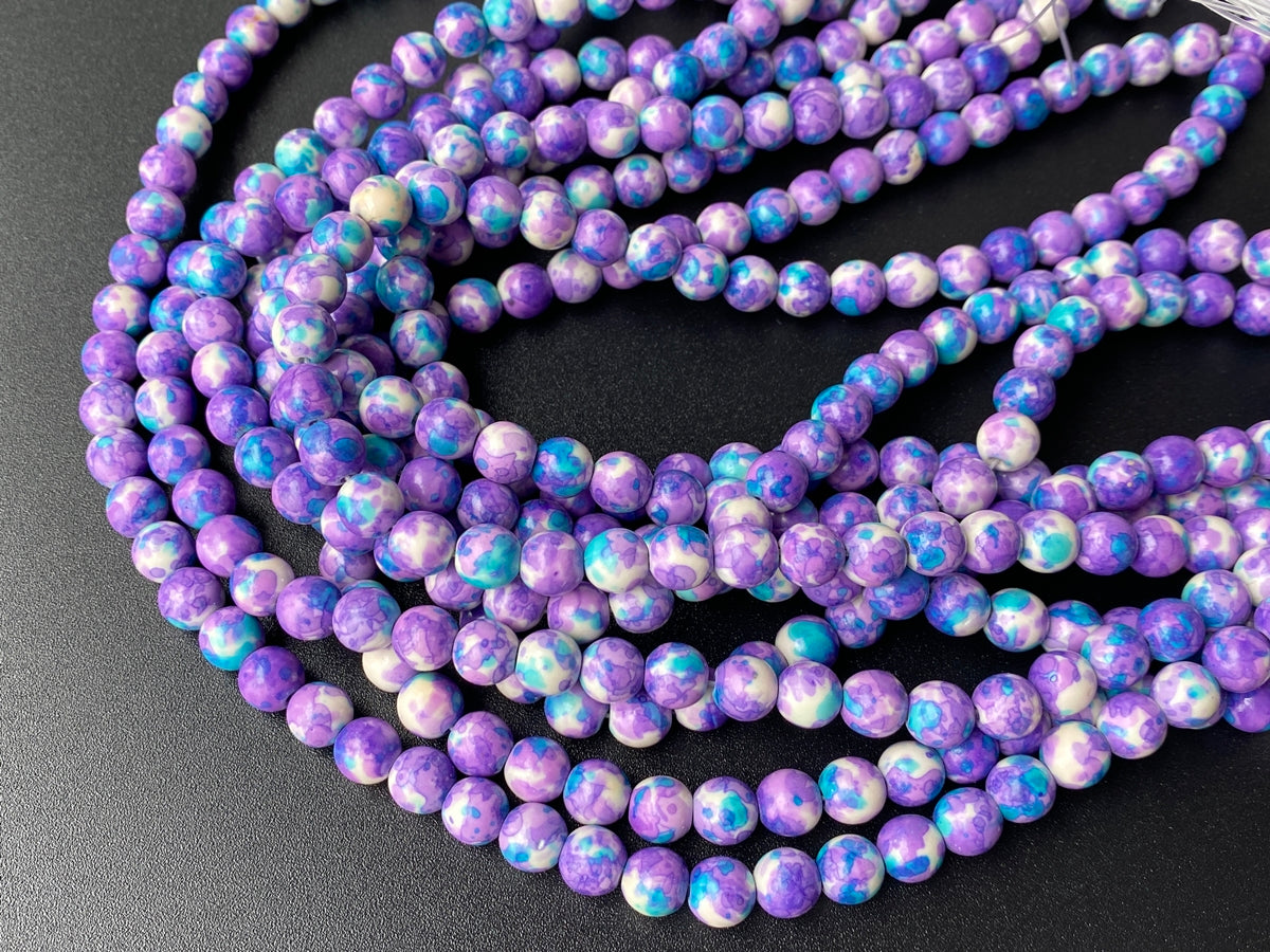 15.5" 4mm/6mm/8mm/10mm/12mm/14mm/16mm Dyed lavender rain flower stone round beads