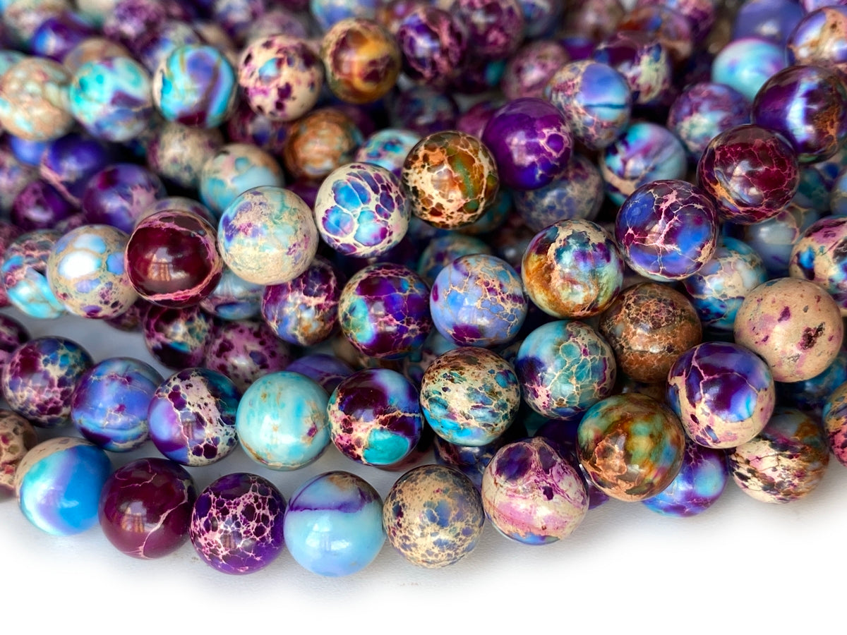 15.5“ 6/8/10mm purple blue emperor jasper round beads, Sea Sediment,Terra Jasper